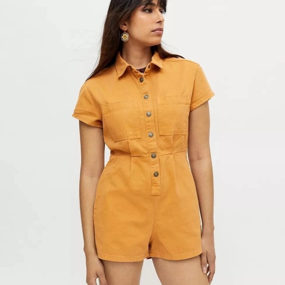 BDG Mustard denim button up romper - Picture 2 of 6